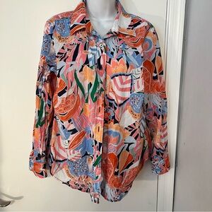 Talbots Classic Multicolor Floral Button Down Blouse Women’s Size Plus Petite